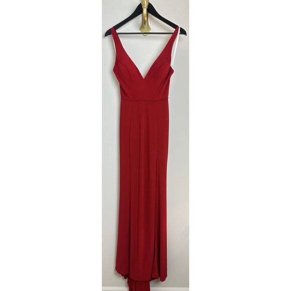 MAC DUGGAL Plunge Neck High Slit Gown in Red Size US 0 - Picture 2 of 9